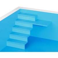 Blå pooltrapp i ThermoPP Poolpaket QBig 3×7 med glansig, minimalistisk design