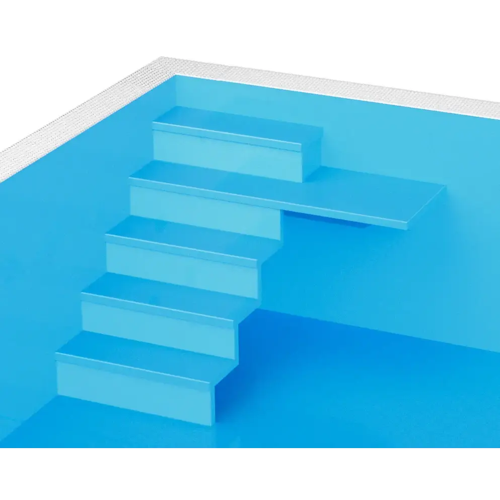 Poolpaket Qbig Overflow med blå trappor, turkost vatten och svart ram