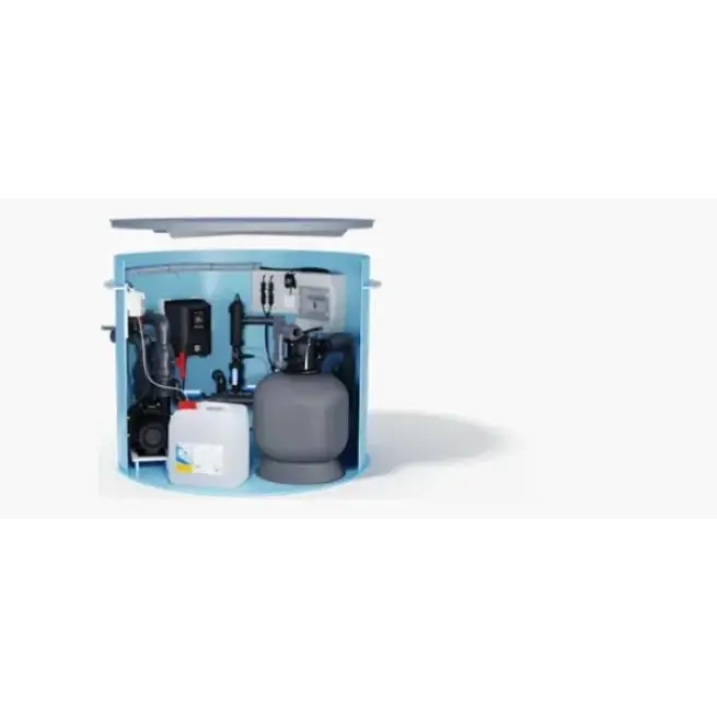 Qbig overflow poolpaket med ljusblå filtrering, sandtank och pump