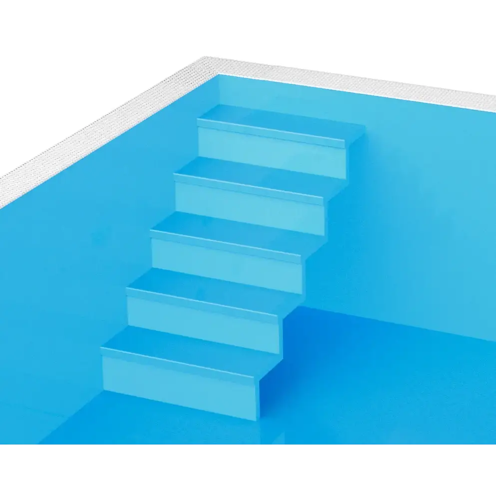 Blå pooltrappor i Qbig Overflow poolpaket med turkost vatten