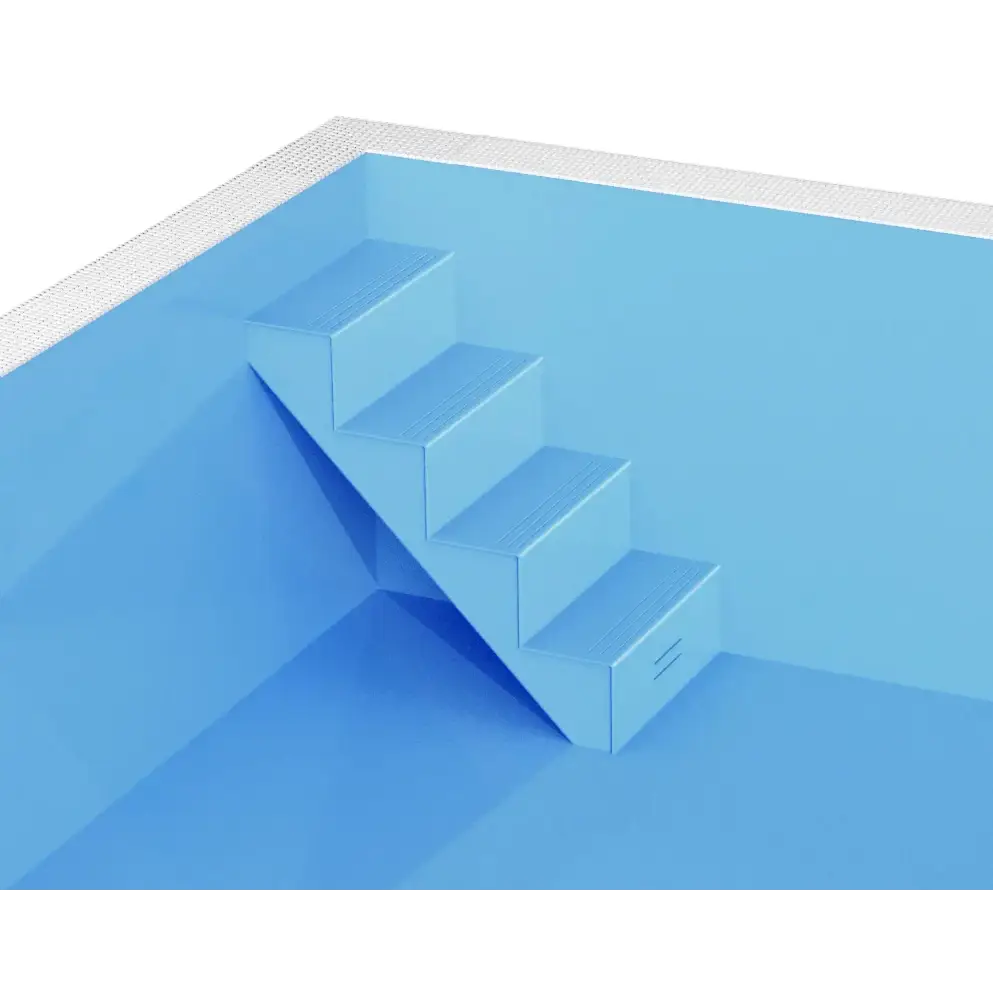 Blå pooltrappor med texturerade steg och vit kaklad kant i Poolpaket Qbig Overflow