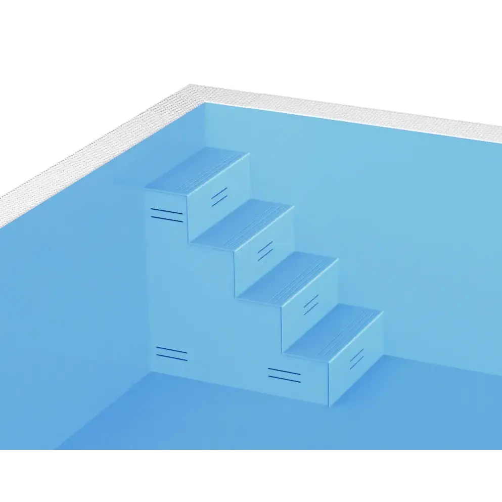 Blå pooltrapp med grepp i Poolpaket Qbig Overflow och turkost vatten