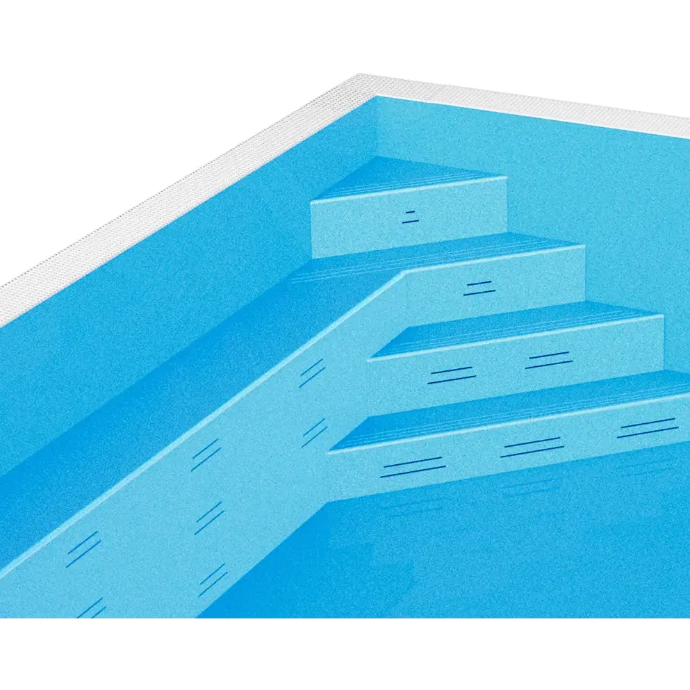 Blå pooltrappa i Qbig overflow poolpaket med turkost vatten