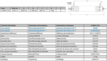 Titanium heat exchanger D-NWT-TI 45 with minimal pressure loss for energy efficiency