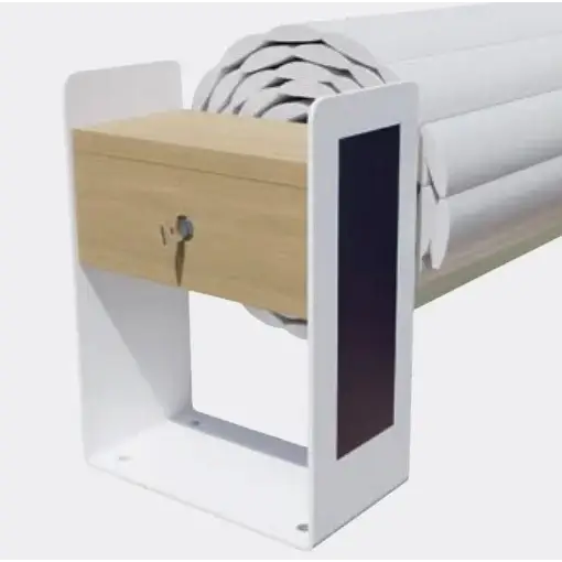 Vit trä rullgardinshållare med nyckelhål för Top One ovanmark 5m bredd