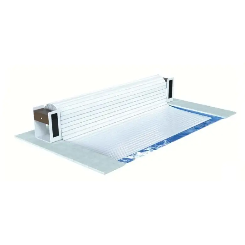 Top One Ovanmark vit uppblåsbar poolöverdrag med metallram, vit rullbar med blå kant och trähandtag