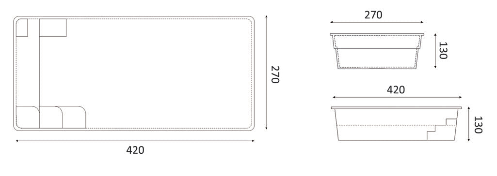 Glasfiberpool Victoria 4.70m x 2.70m x 1.30m