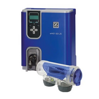 Blå Zefyr Exo IQ Low vattenfiltreringssystem med låg salthalt och transparent filterhus